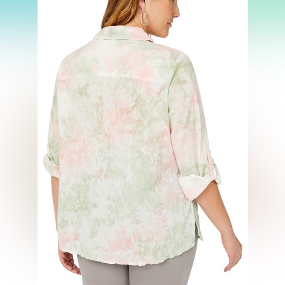 Foxcroft Zoey Tie Dye Button-Up Rose Blossom Hand Crinkle Unique Blouse Size 16 - Picture 3 of 8